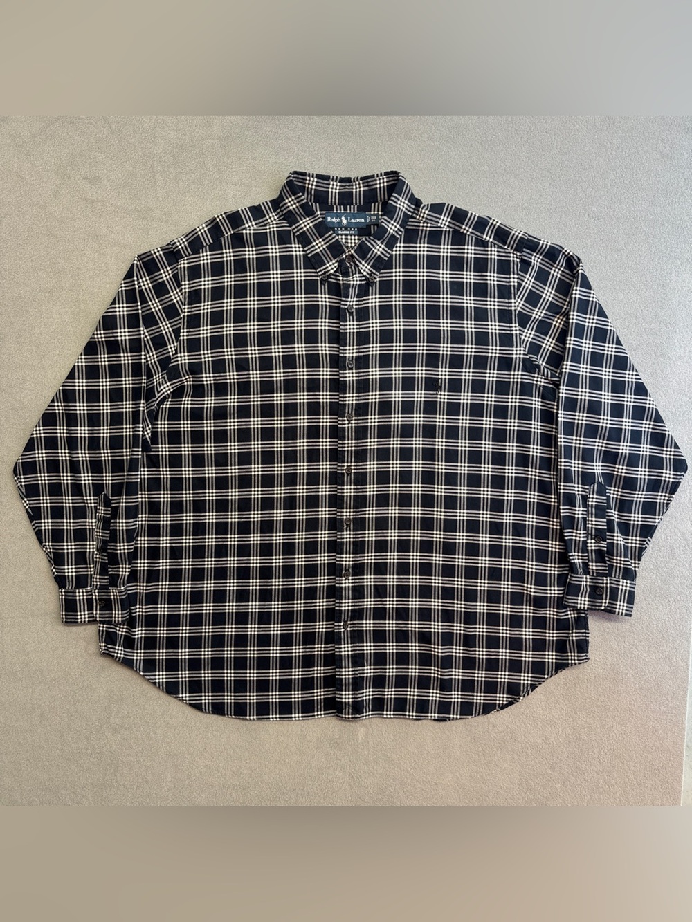 Polo Ralph Lauren Shirt 3XB Big Men Button Up Long Sleeve Black Plaid Soft Light